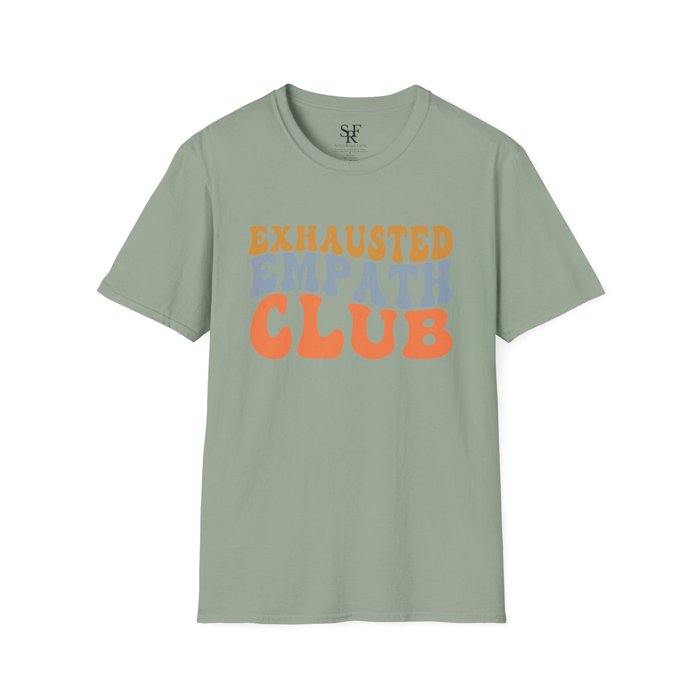 EXHAUSTED EMPATH CLUB. Empath Humor. Cotton, Short Sleeve, Crew Neck T-Shirt