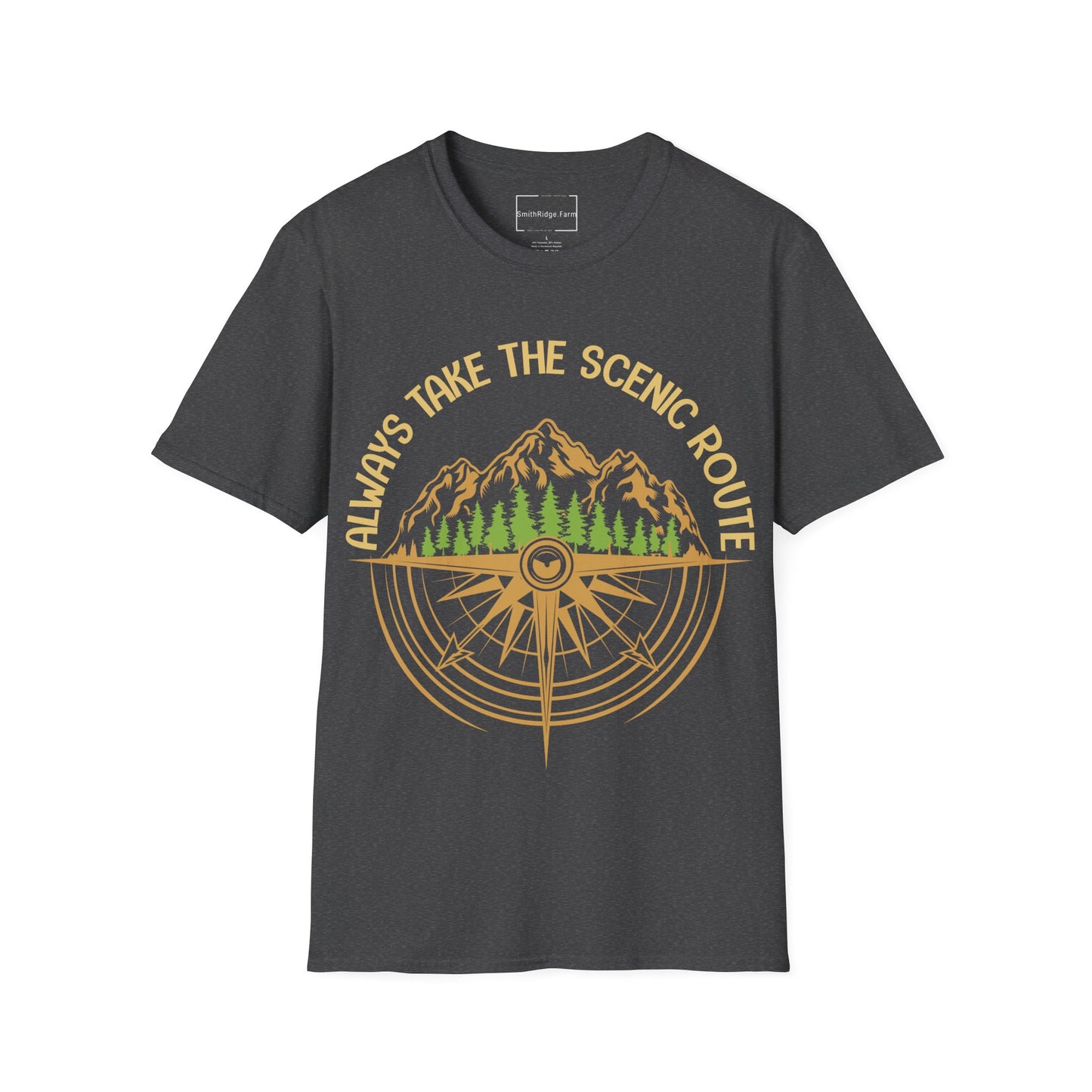 ALWAYS TAKE THE SCENIC ROUTE. HIKING HUMOR. Cotton, Short Sleeve, Crew Neck Tee.