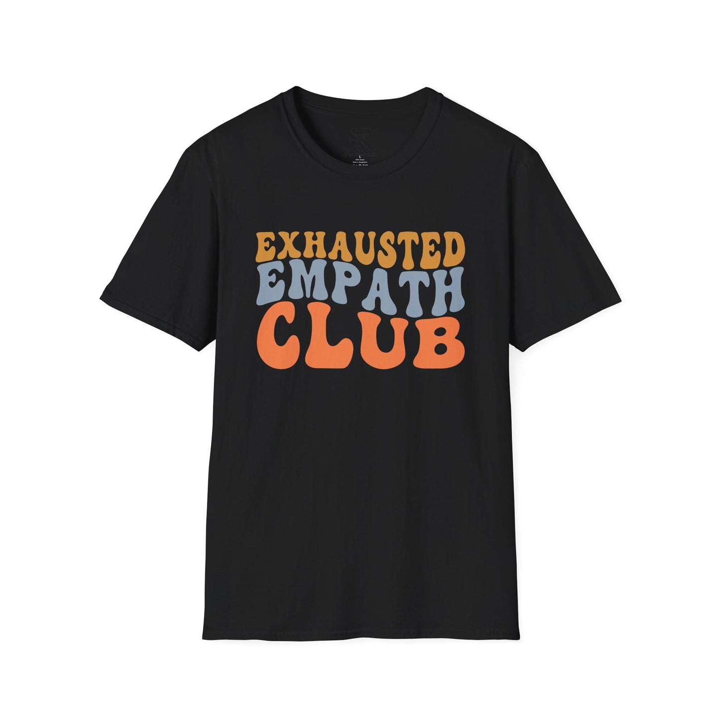 EXHAUSTED EMPATH CLUB. Empath Humor. Cotton, Short Sleeve, Crew Neck T-Shirt