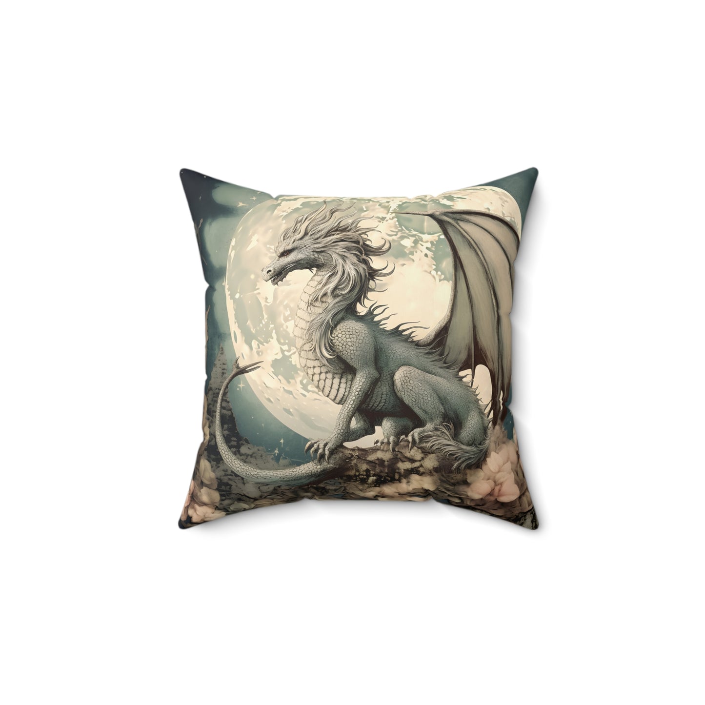 PROTECTIVE DRAGON, FULL MOON. MOON LOVER. DRAGON LOVER. Throw Pillow in Four Sizes.