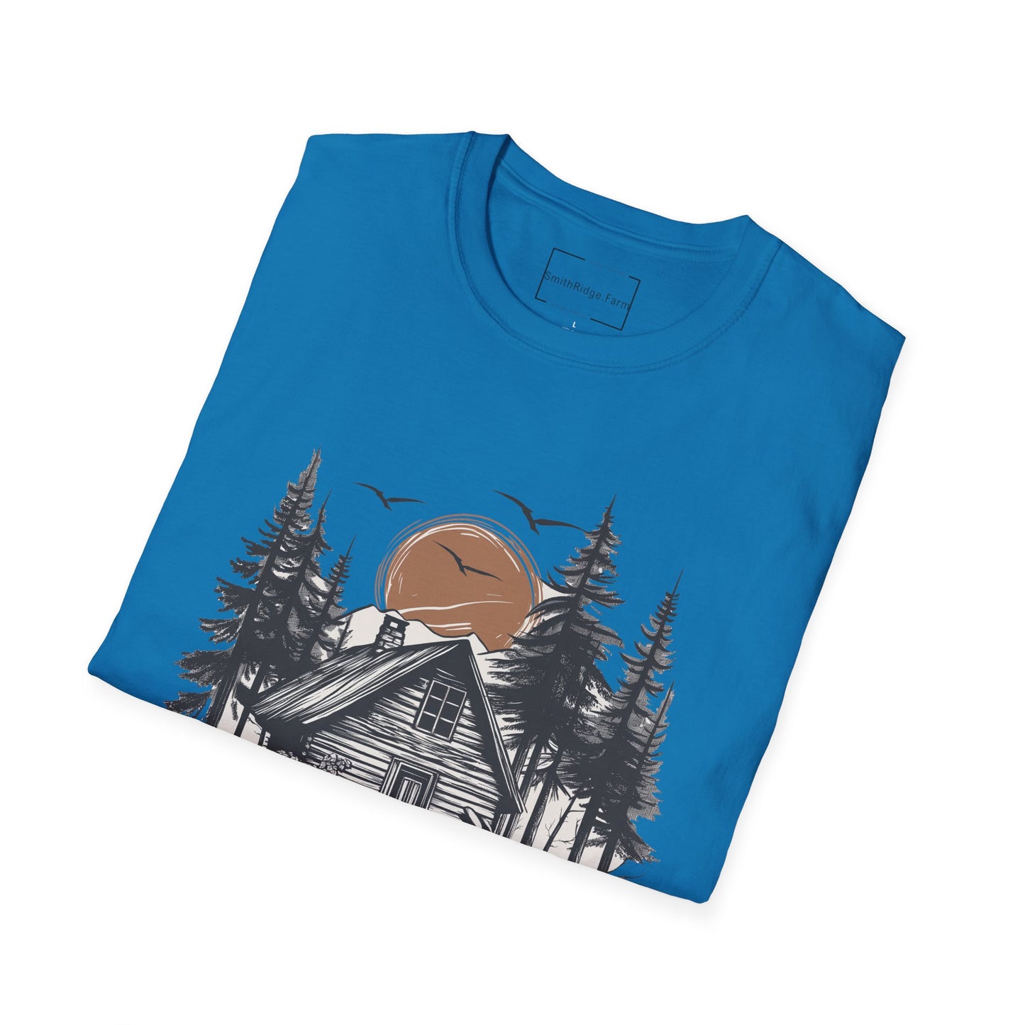 LIFE IS BETTER AROUND HERE. CABIN IN THE WOODS. Cotton, Short Sleeve, Crew Neck Tee.