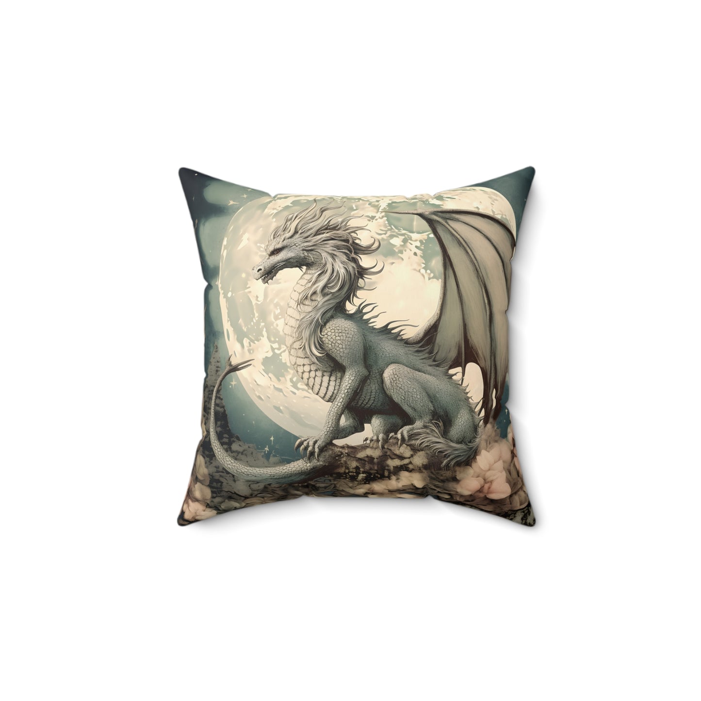 PROTECTIVE DRAGON, FULL MOON. MOON LOVER. DRAGON LOVER. Throw Pillow in Four Sizes.