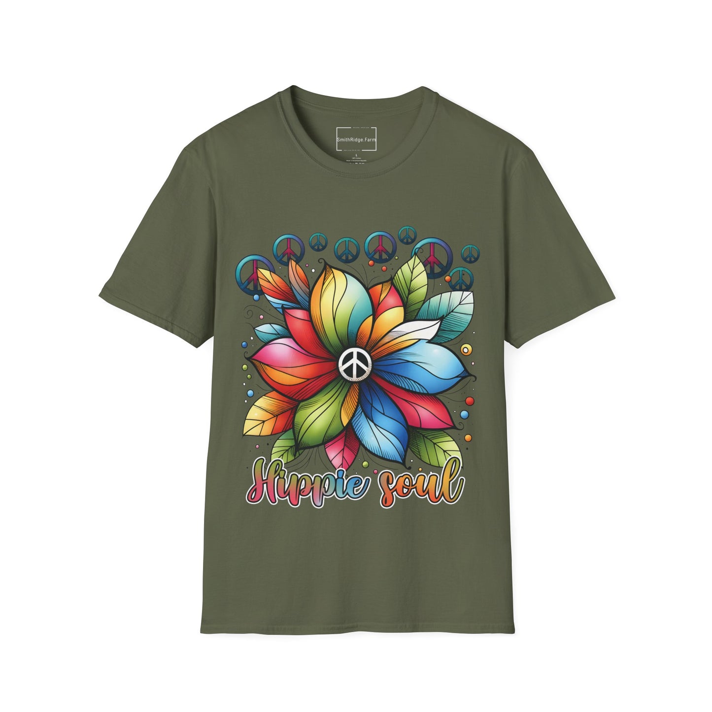HIPPIE SOUL, PEACE SIGN. Cotton, Short Sleeve, Crew Neck Tee.