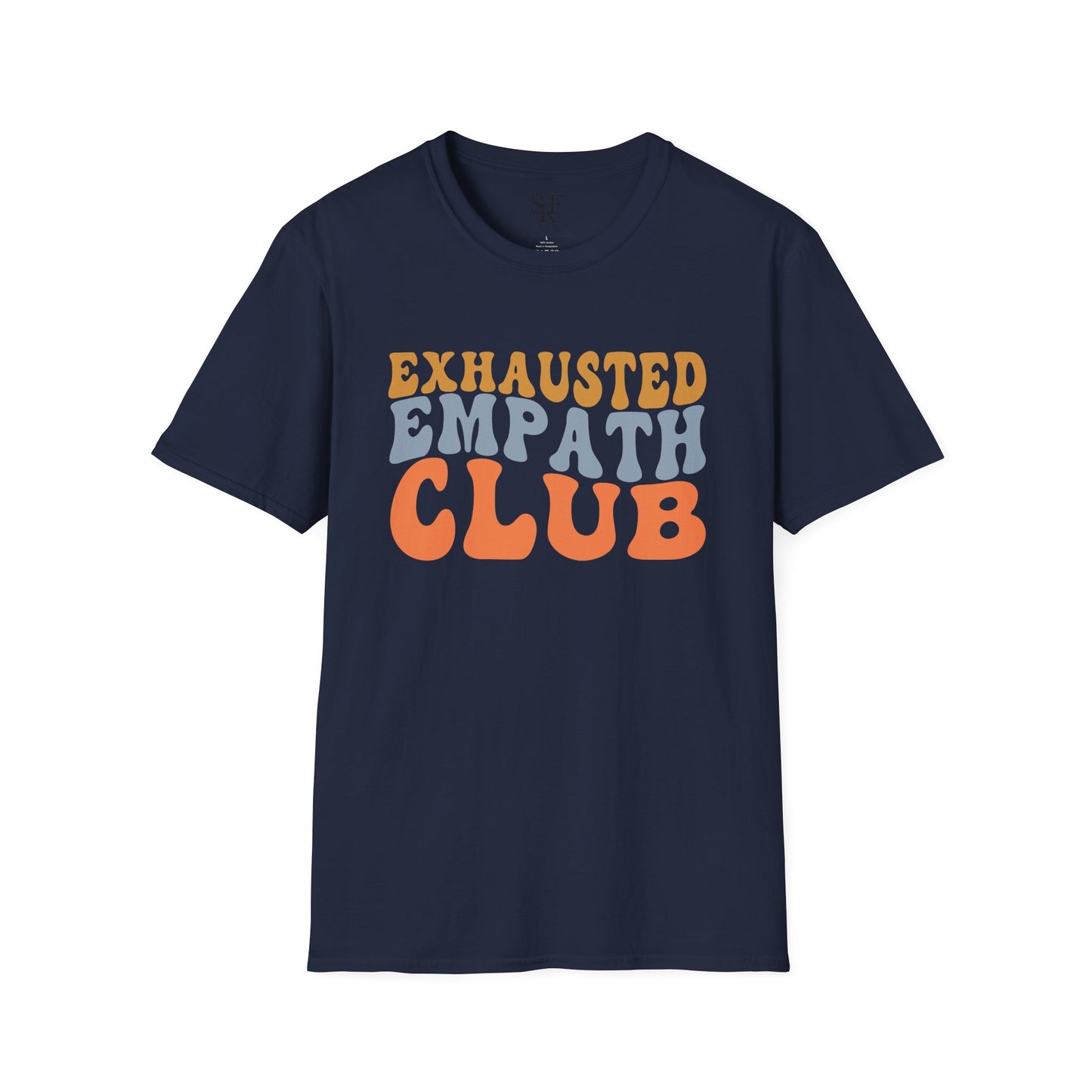EXHAUSTED EMPATH CLUB. Empath Humor. Cotton, Short Sleeve, Crew Neck T-Shirt