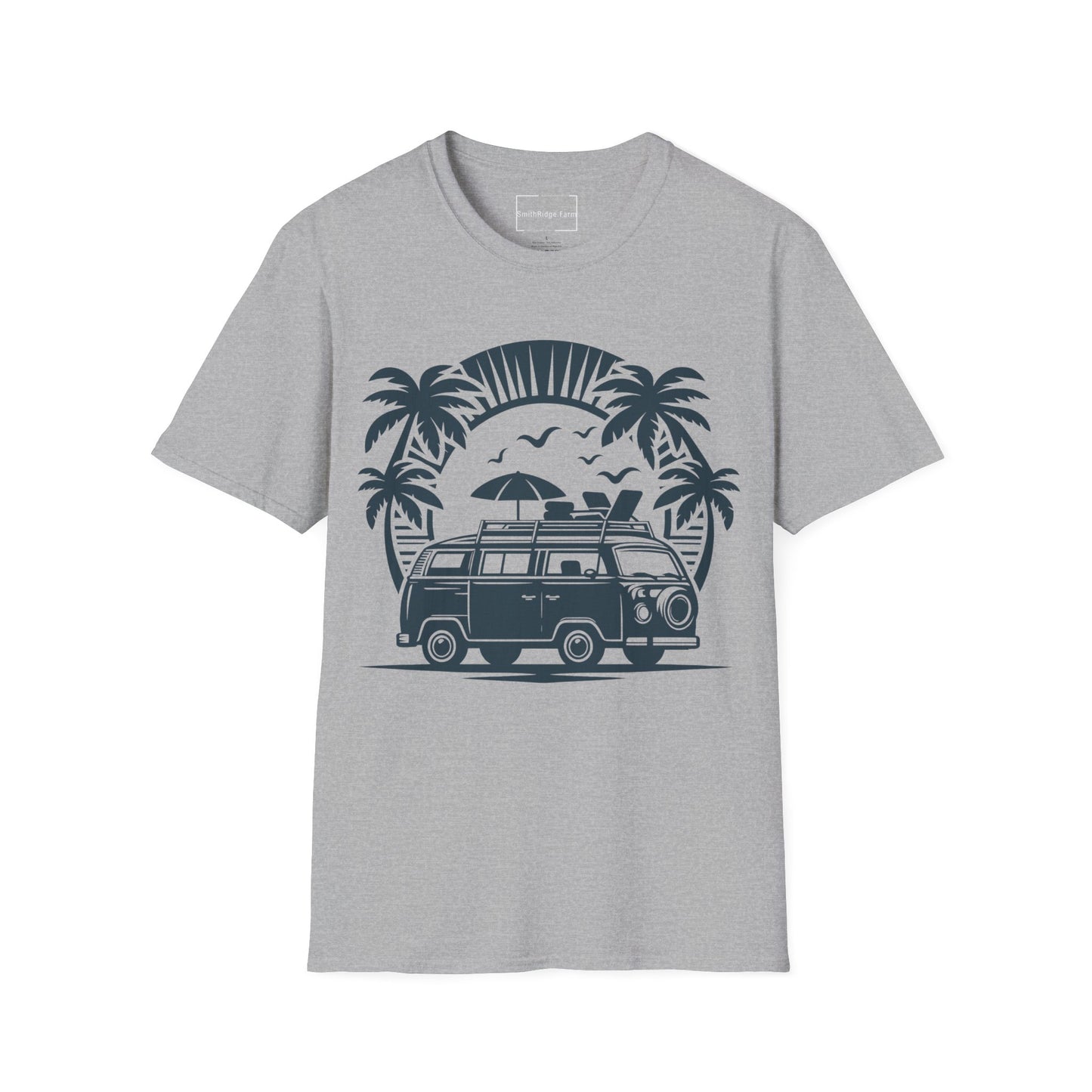 VINTAGE VOLKSWAGON ON THE BEACH. Cotton, Short Sleeve, Crew Neck Tee.