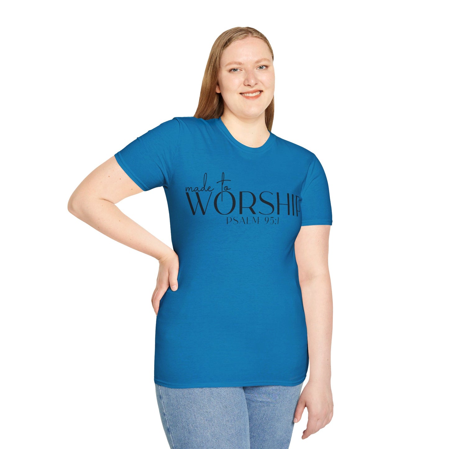 MADE TO WORSHIP PSALM 95:1. Cotton, Short Sleeve, Crew Neck Tee.
