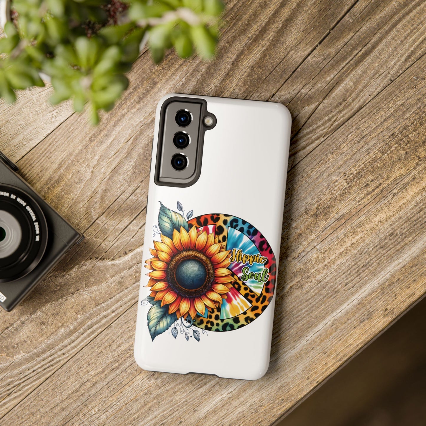 HIPPIE SOUL, SUNFLOWER, PEACE SYMBOL. Tough Phone Case.