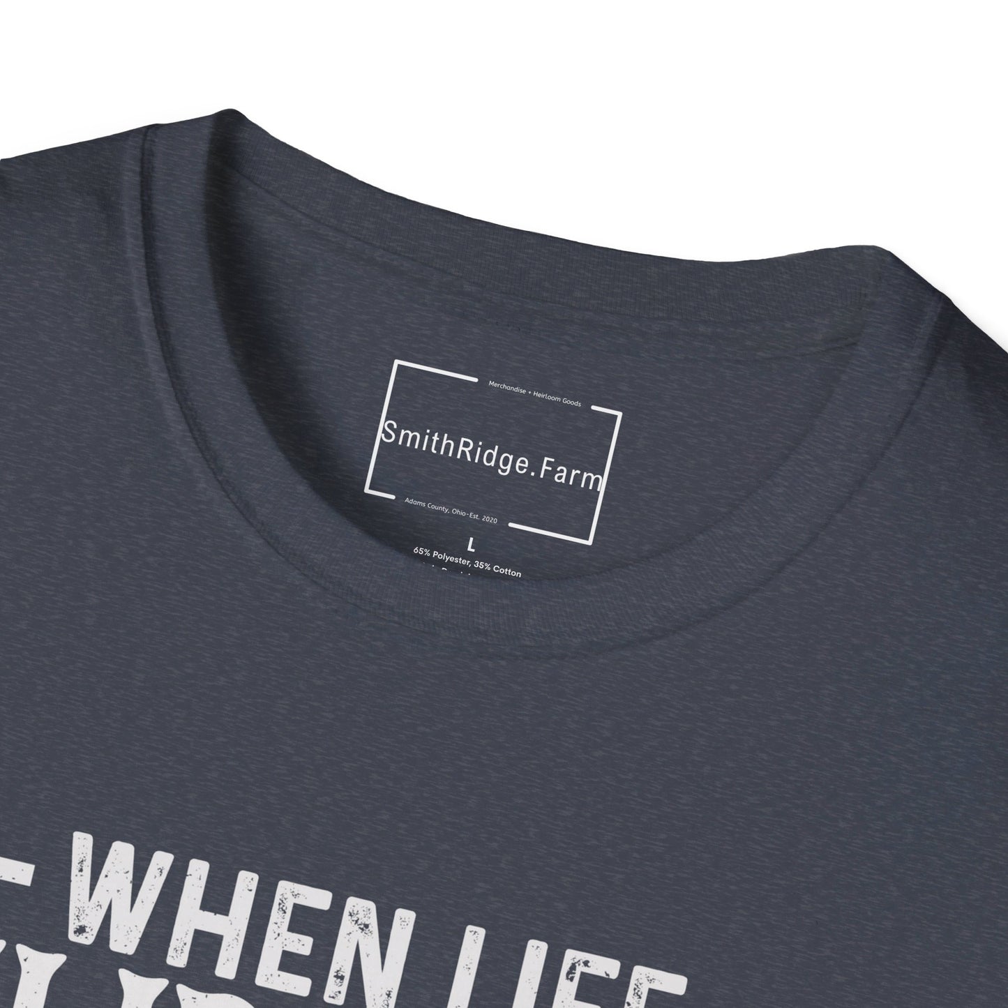 WHEN LIFE THROWS YOU A CURVE, LEAN INTO IT. MOTORCYCLE HUMOR. Cotton, Short Sleeve, Crew Neck Tee.