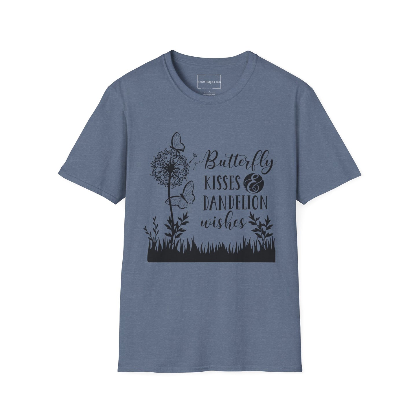 BUTTERFLY KISSES AND DANDELION WISHES. Cotton, Short Sleeve, Crew Neck Tee.