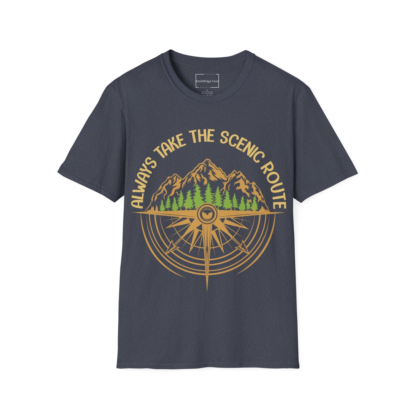 ALWAYS TAKE THE SCENIC ROUTE. HIKING HUMOR. Cotton, Short Sleeve, Crew Neck Tee.