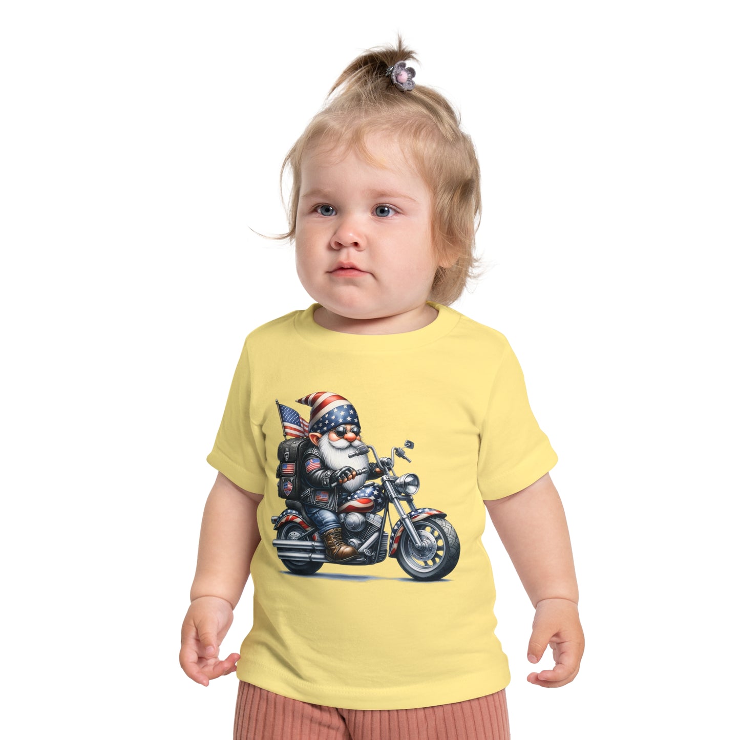 BIKER GNOME, AMERICAN FLAG THEME BIKER. Baby Short Sleeve T-Shirt