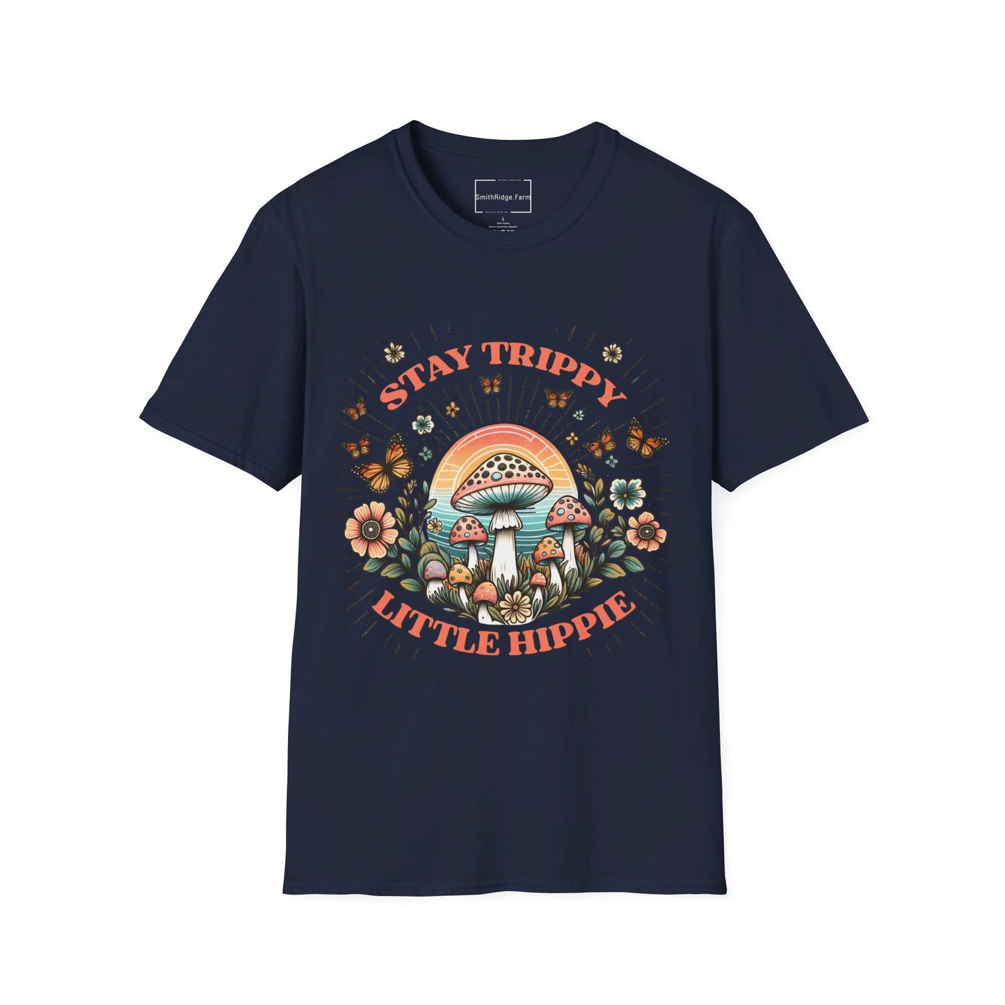 STAY TRIPPY LITTLE HIPPIE. Cotton, Short Sleeve, Crew Neck Tee.