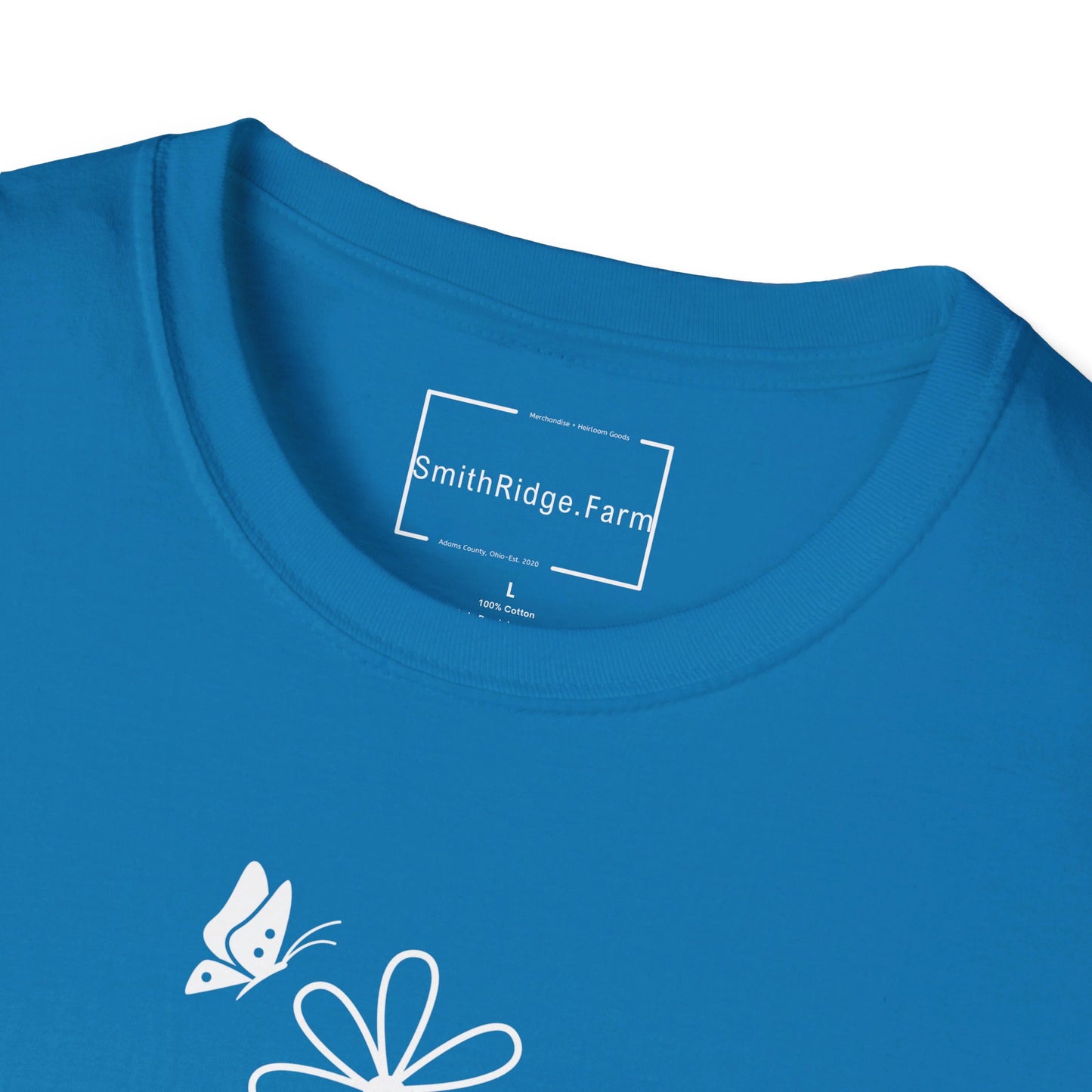 FAITH, HOPE, LOVE, FLOWERS. Cotton, Short Sleeve, Crew Neck Tee in Dark Colors.