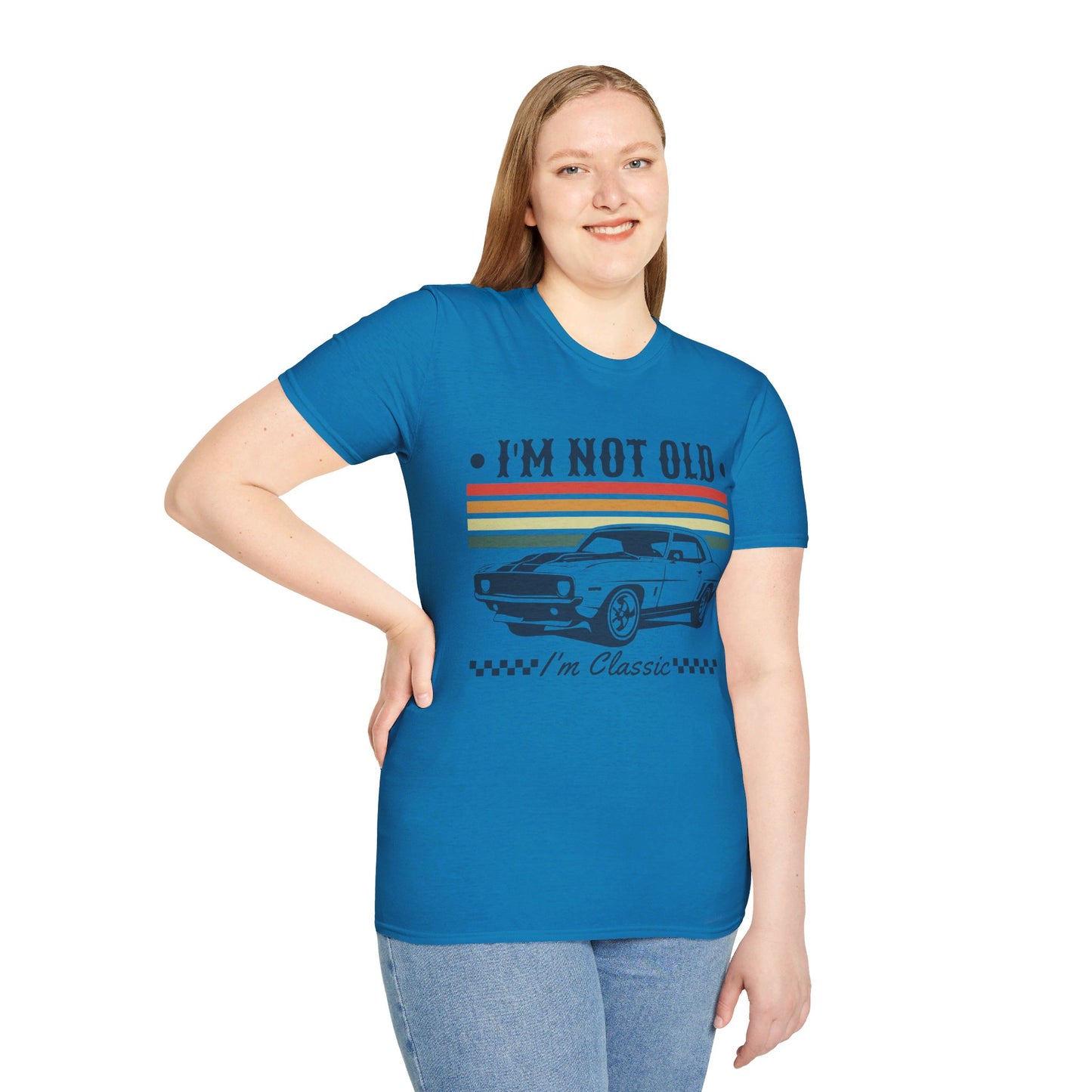 I'M NOT OLD, I'M CLASSIC. CAR ENTHUSIAST HUMOR. Cotton, Short Sleeve, Crew Neck Tee.