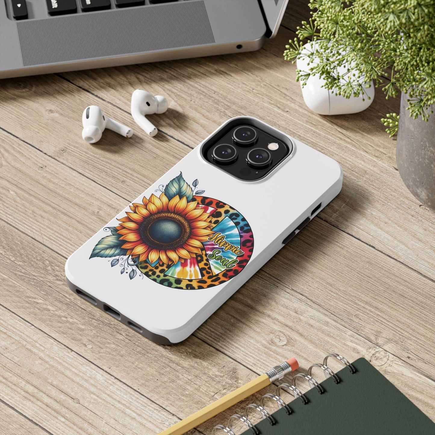 HIPPIE SOUL, SUNFLOWER, PEACE SYMBOL. Tough Phone Case.