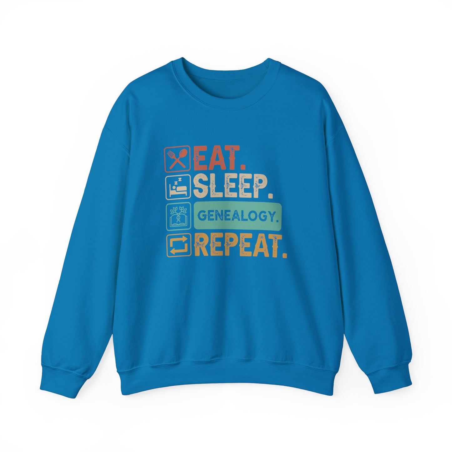 EAT. SLEEP. GENEALOGY. REPEAT. Unisex Heavy Blend Crewneck Sweatshirt.