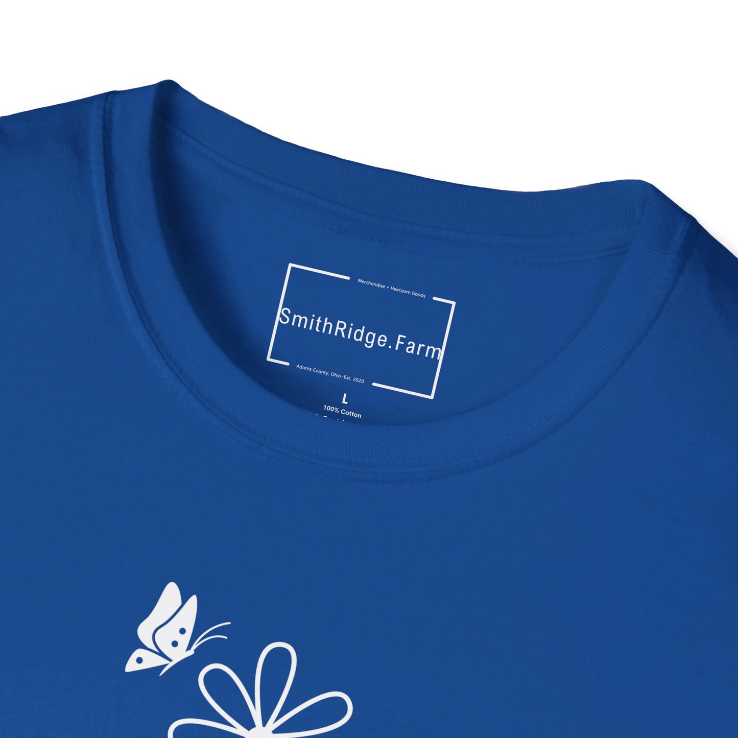 FAITH, HOPE, LOVE, FLOWERS. Cotton, Short Sleeve, Crew Neck Tee in Dark Colors.