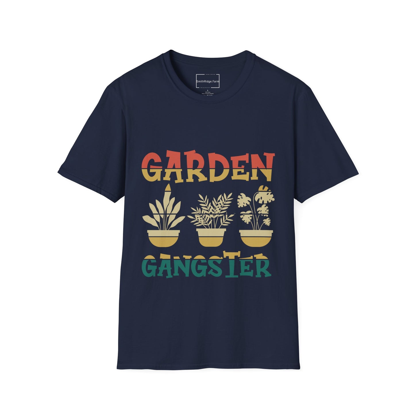 GARDEN GANGSTER. GARDENING HUMOR. Cotton, Short Sleeve, Crew Neck Tee.