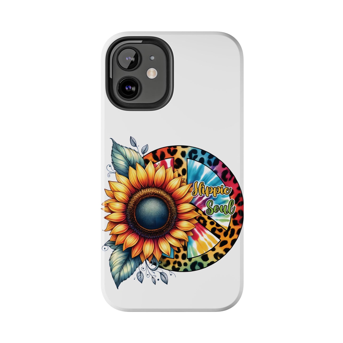 HIPPIE SOUL, SUNFLOWER, PEACE SYMBOL. Tough Phone Case.