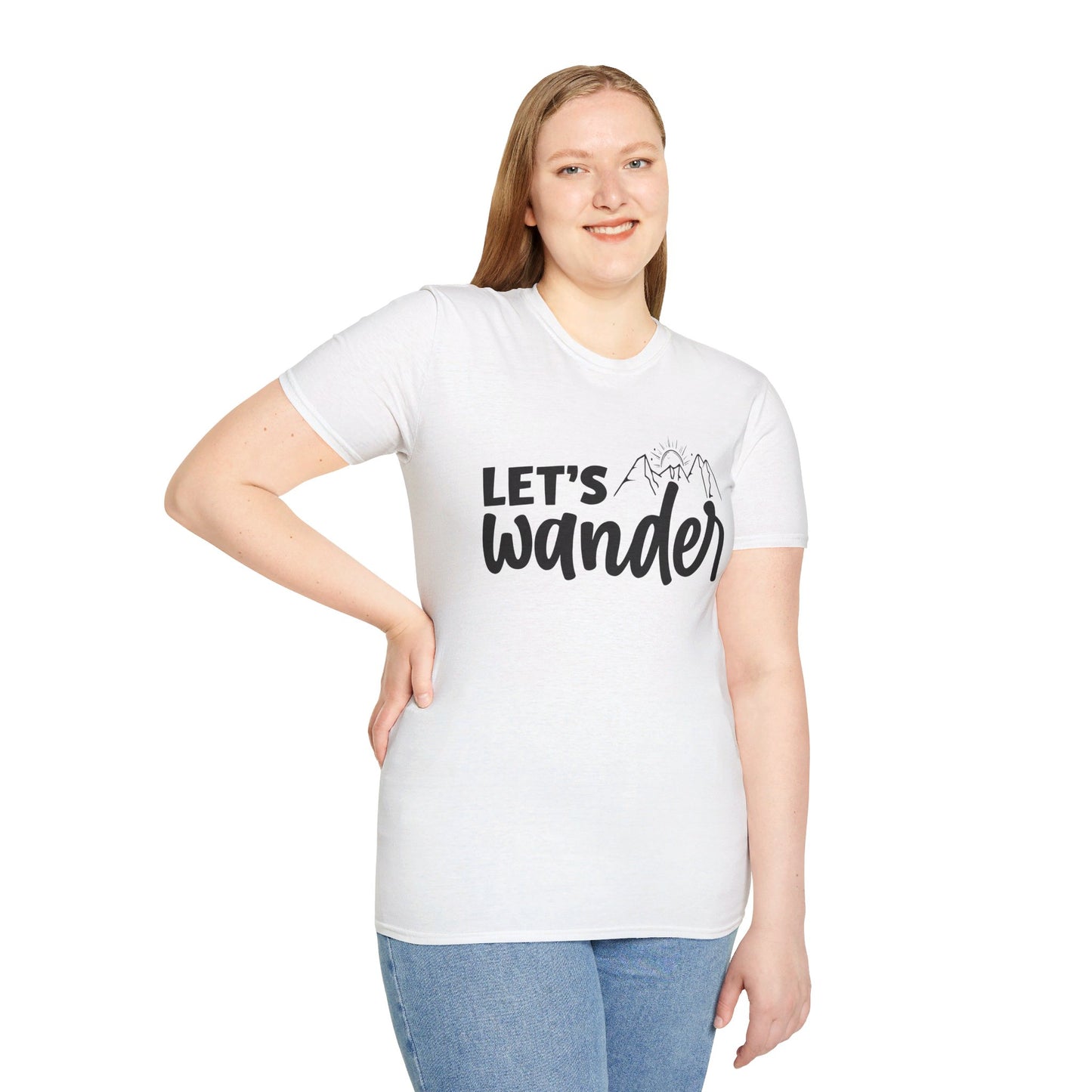 LET'S WANDER. HIKING HUMOR. Cotton, Short Sleeve, Crew Neck Tee.