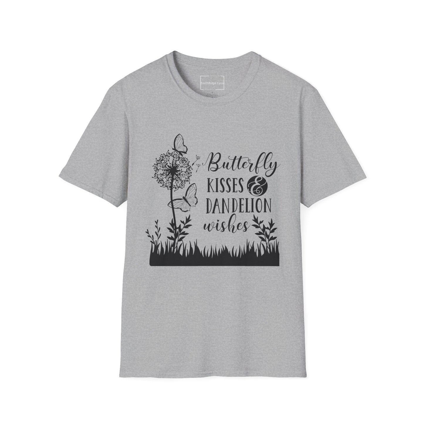 BUTTERFLY KISSES AND DANDELION WISHES. Cotton, Short Sleeve, Crew Neck Tee.