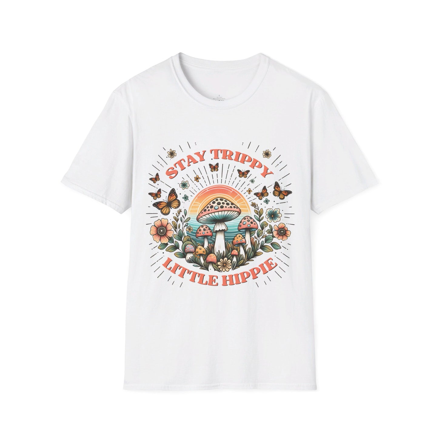 STAY TRIPPY LITTLE HIPPIE. Cotton, Short Sleeve, Crew Neck Tee.