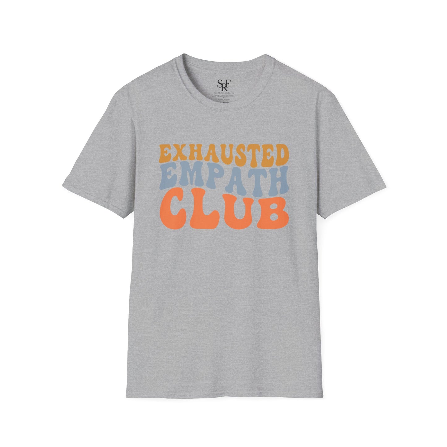 EXHAUSTED EMPATH CLUB. Empath Humor. Cotton, Short Sleeve, Crew Neck T-Shirt