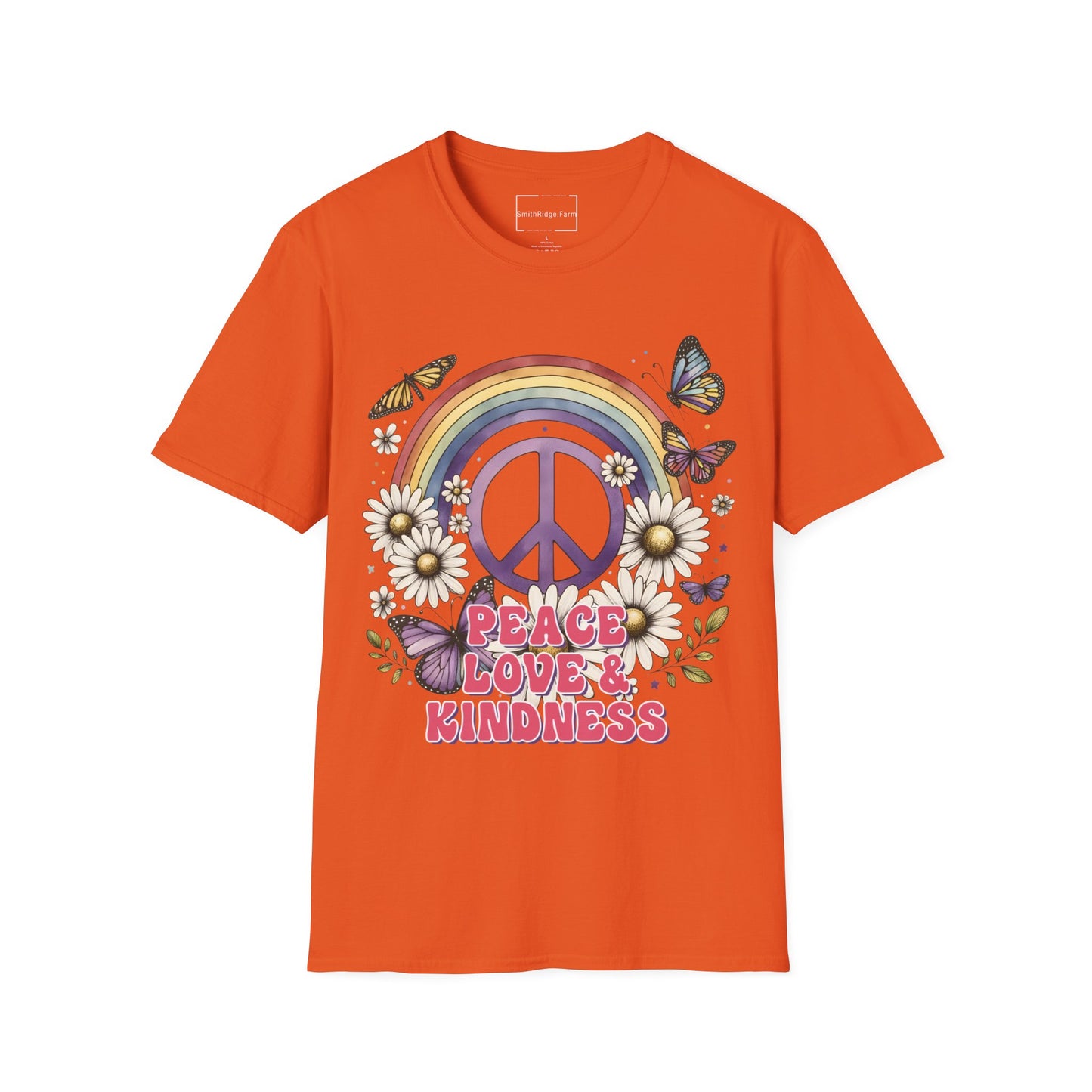 PEACE, LOVE, AND KINDNESS. Cotton, Short Sleeve, Crew Neck Tee.
