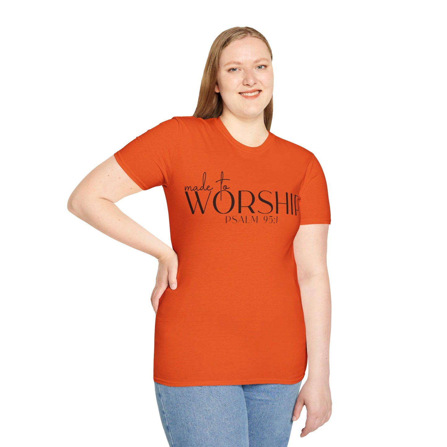 MADE TO WORSHIP PSALM 95:1. Cotton, Short Sleeve, Crew Neck Tee.