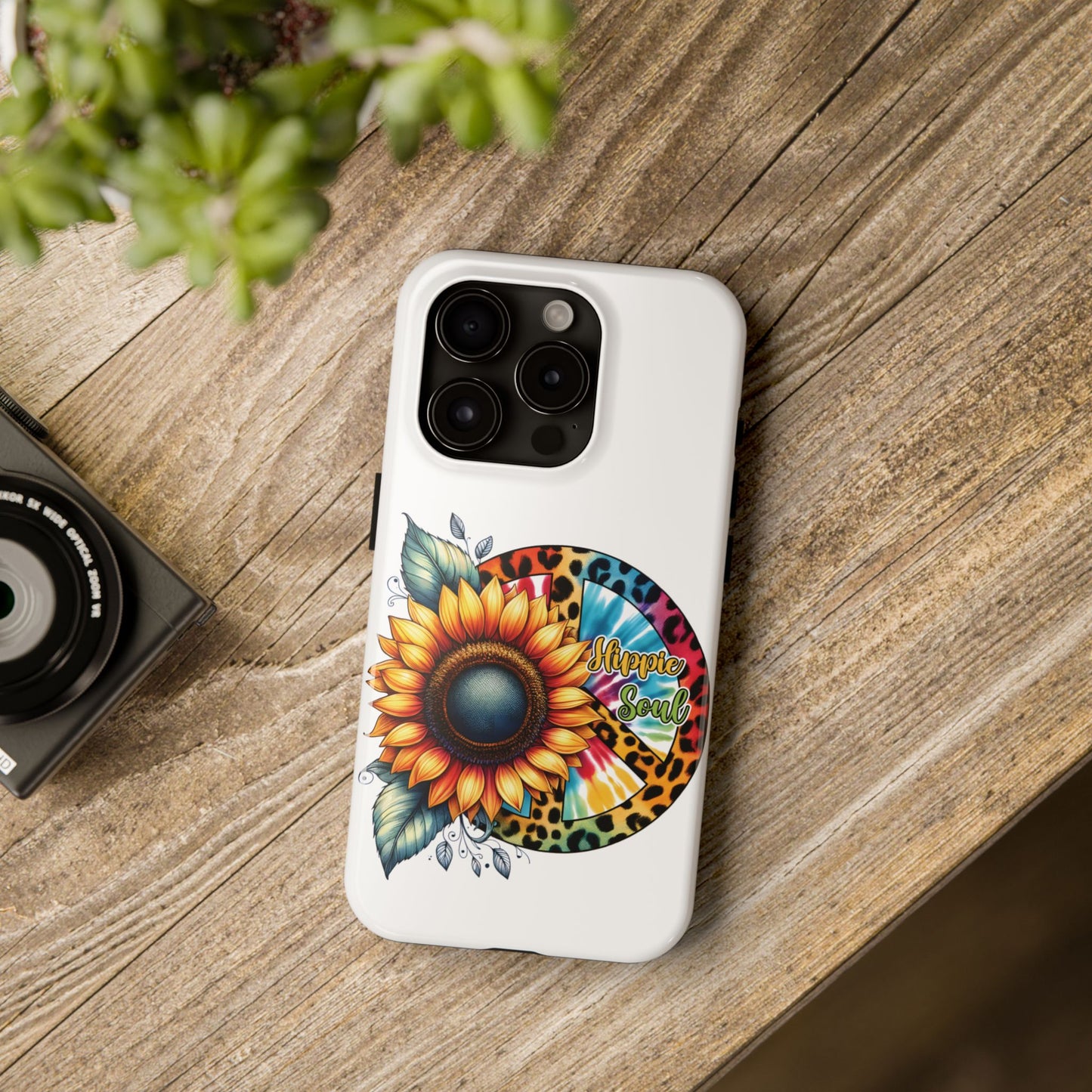 HIPPIE SOUL, SUNFLOWER, PEACE SYMBOL. Tough Phone Case.