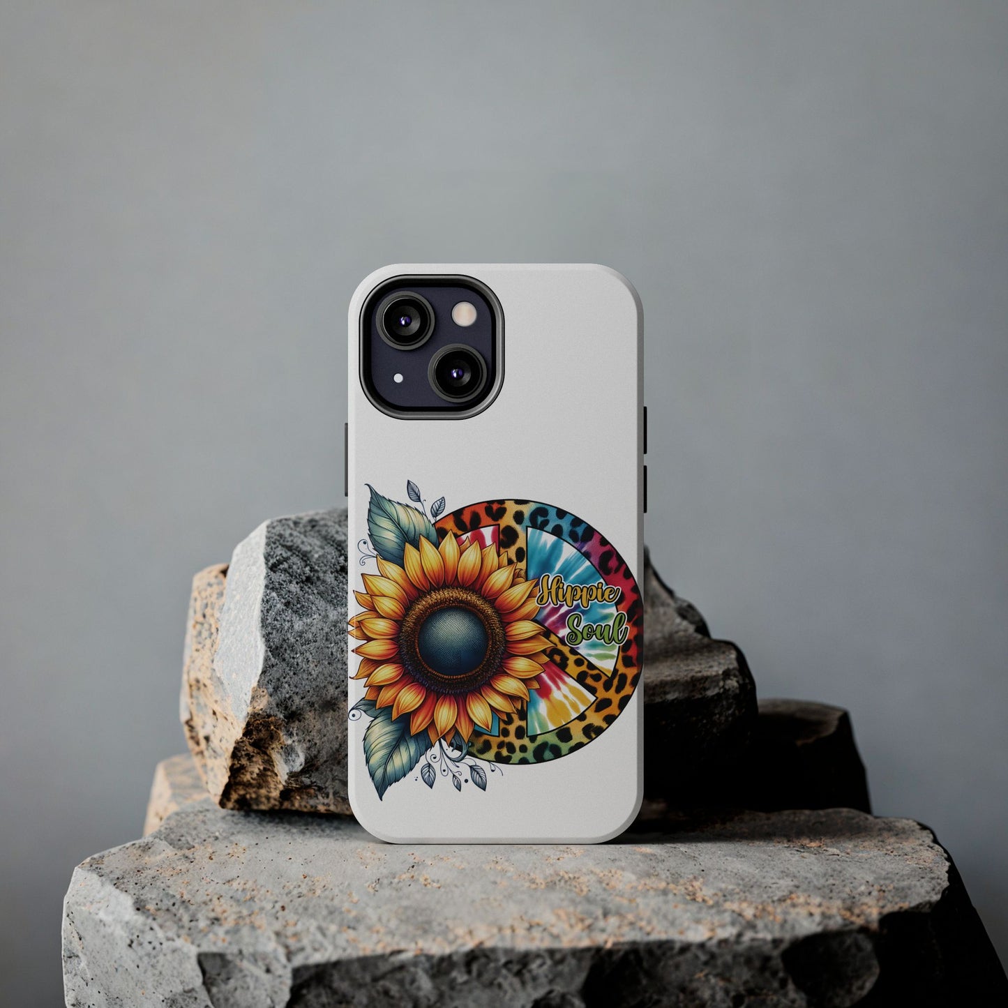 HIPPIE SOUL, SUNFLOWER, PEACE SYMBOL. Tough Phone Case.