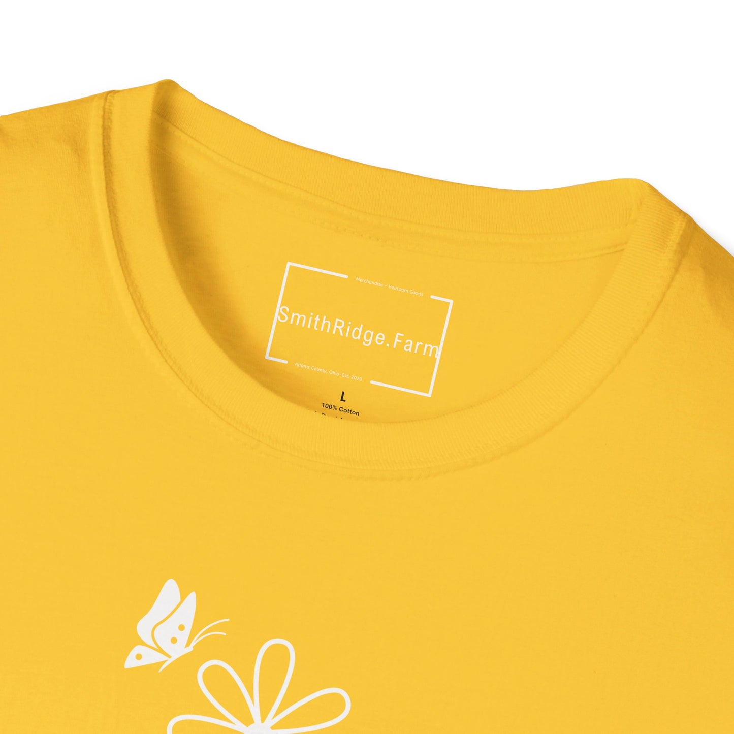 FAITH, HOPE, LOVE, FLOWERS. Cotton, Short Sleeve, Crew Neck Tee in Dark Colors.