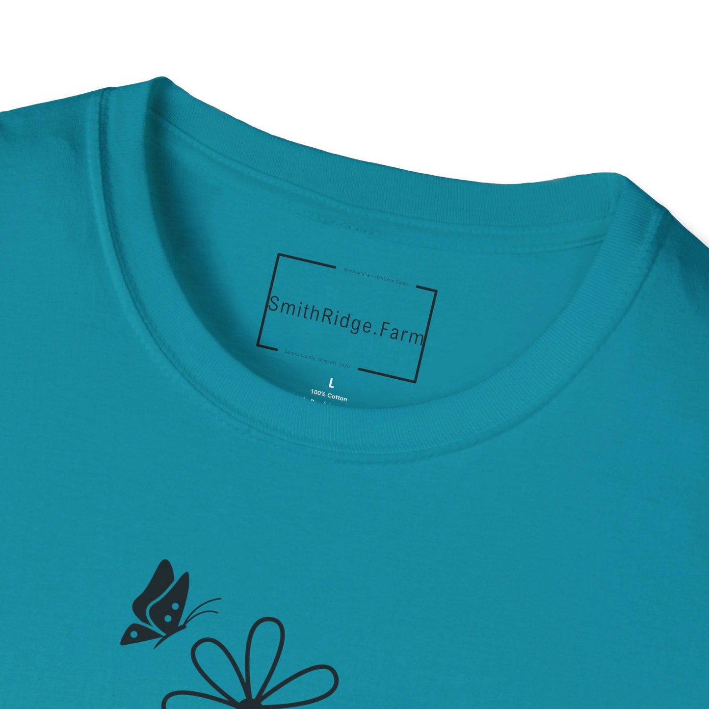 FAITH, HOPE, LOVE, FLOWERS. Cotton, Short Sleeve, Crew Neck Tee in Light Colors.