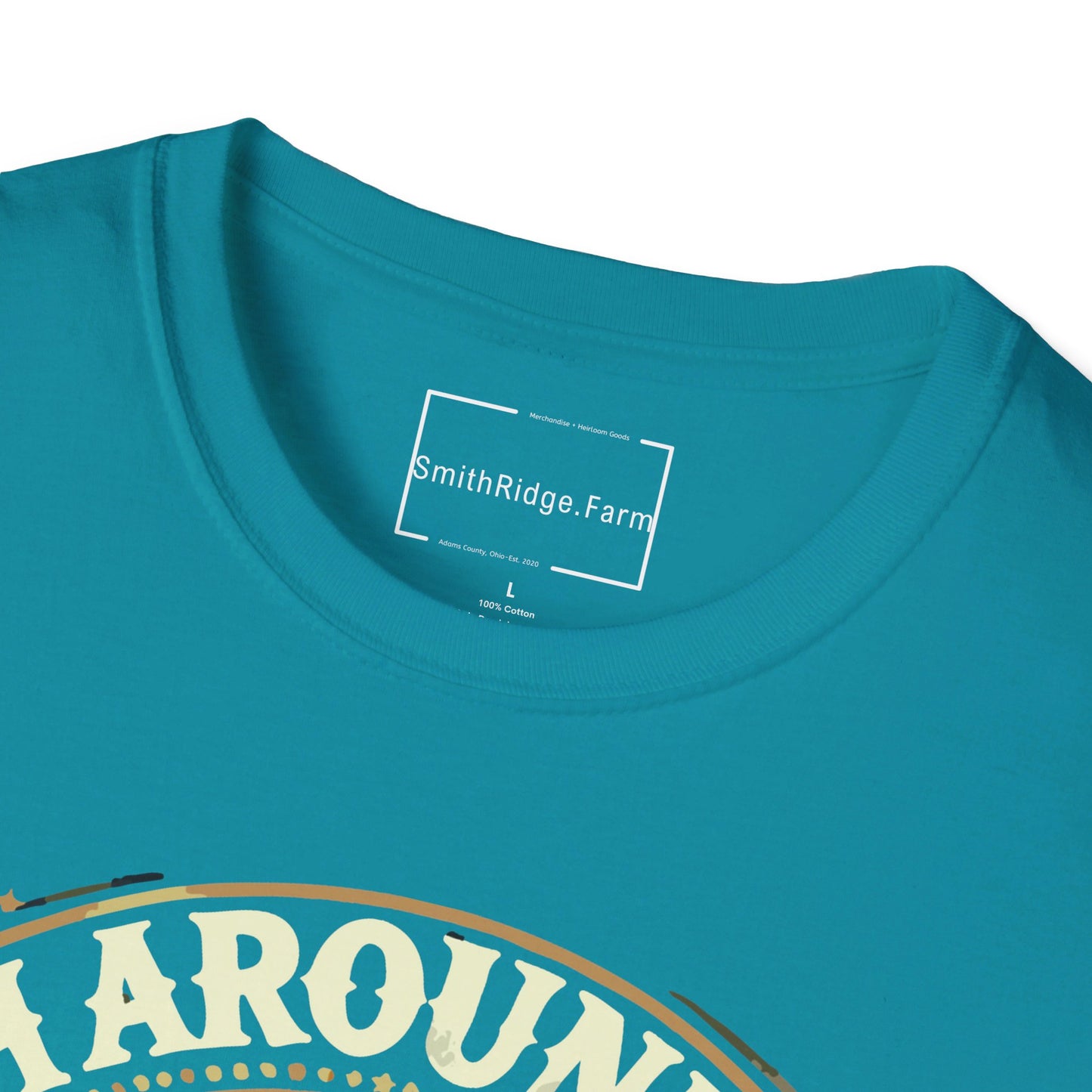 FISH AROUND AND FIND OUT. FISHING HUMOR. Cotton, Short Sleeve, Crew Neck Tee.