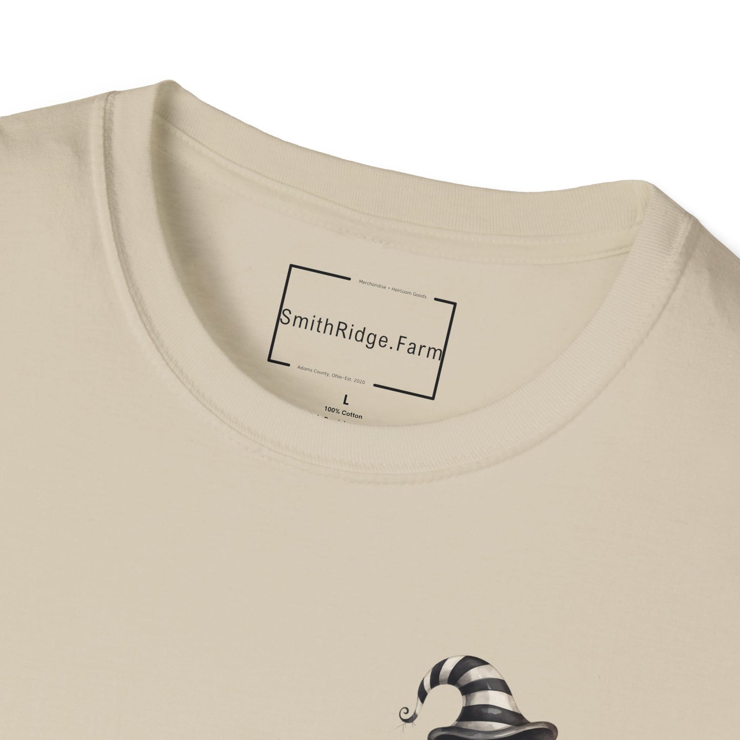 ADORABLE HALLOWEEN PUMPKIN WITH STRIPED HAT. Cotton, Short Sleeve, Crew Neck Tee.