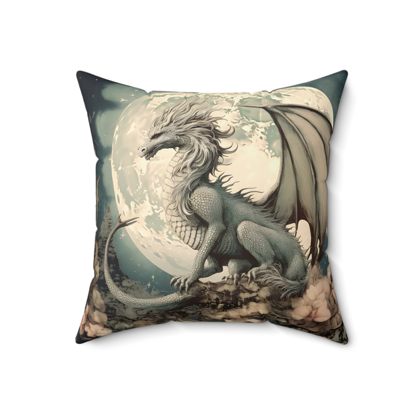 PROTECTIVE DRAGON, FULL MOON. MOON LOVER. DRAGON LOVER. Throw Pillow in Four Sizes.