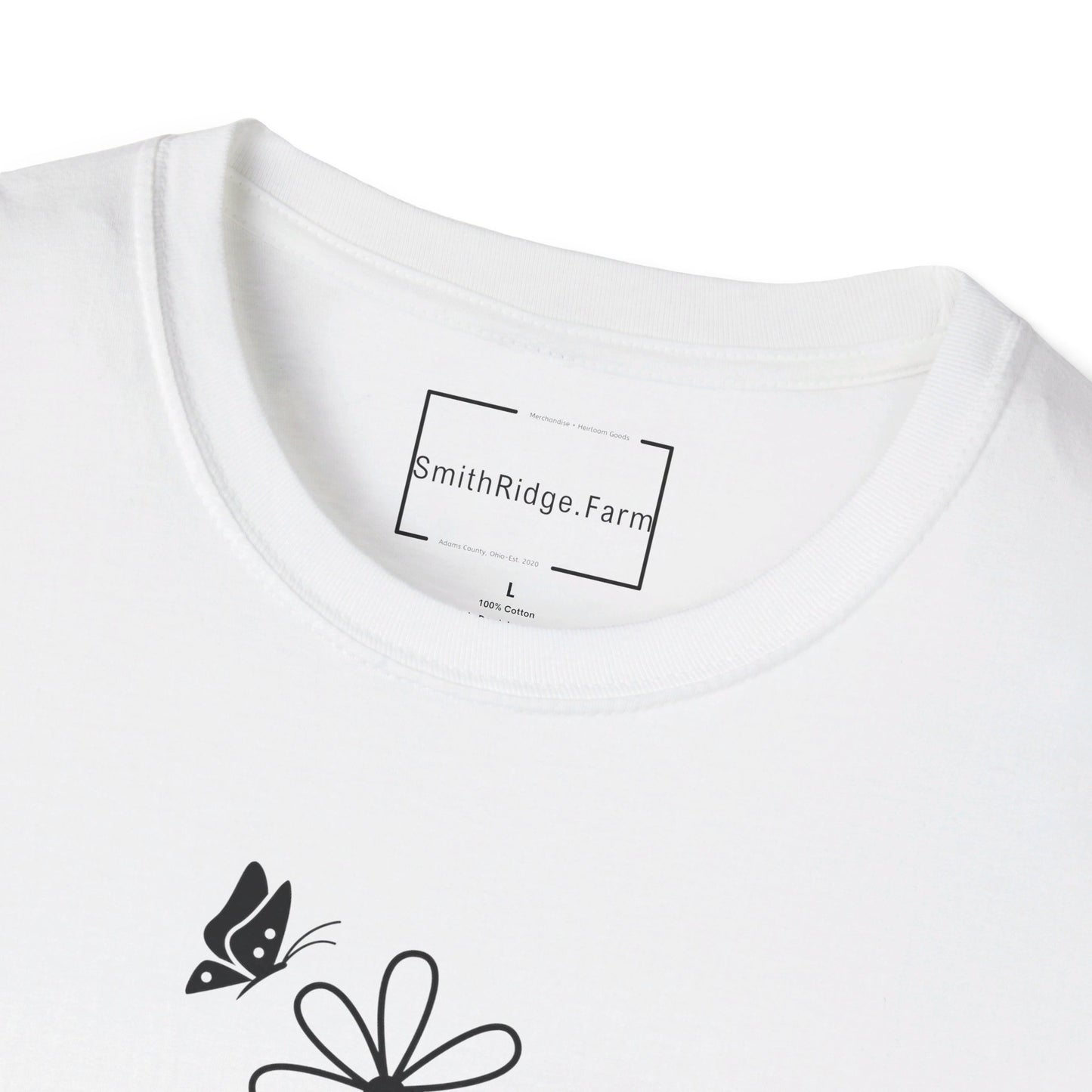 FAITH, HOPE, LOVE, FLOWERS. Cotton, Short Sleeve, Crew Neck Tee in Light Colors.