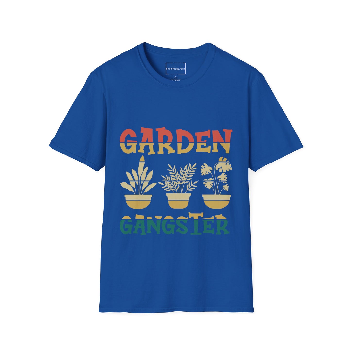 GARDEN GANGSTER. GARDENING HUMOR. Cotton, Short Sleeve, Crew Neck Tee.