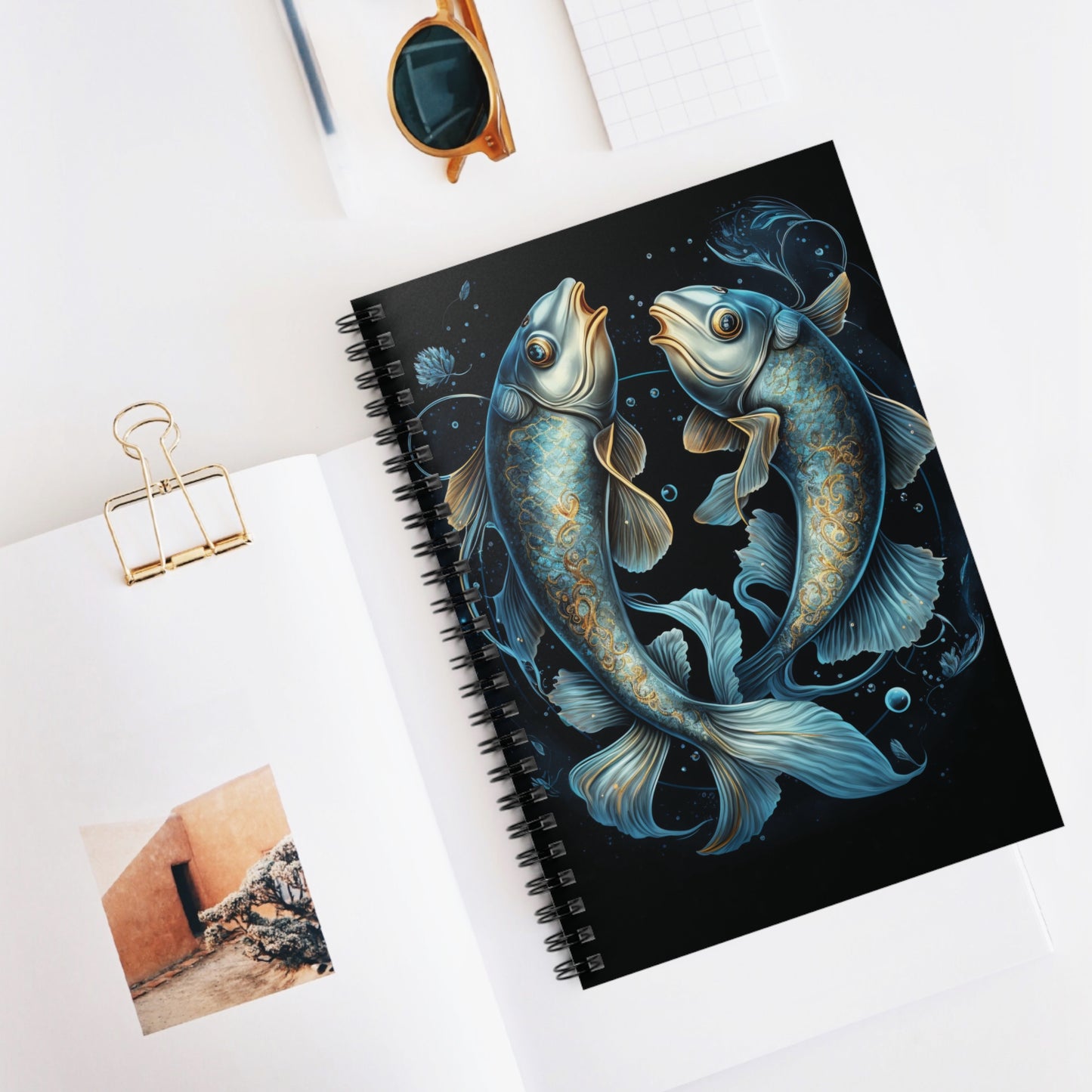 PISCES ZODIAC SIGN. CONSTELLATION LOVERS. Spiral Notebook, Ruled Line, Diary, Journal.