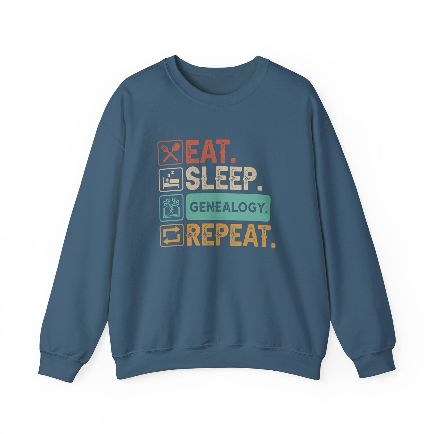 EAT. SLEEP. GENEALOGY. REPEAT. Unisex Heavy Blend Crewneck Sweatshirt.