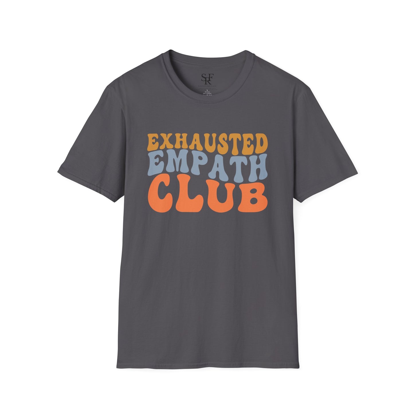 EXHAUSTED EMPATH CLUB. Empath Humor. Cotton, Short Sleeve, Crew Neck T-Shirt