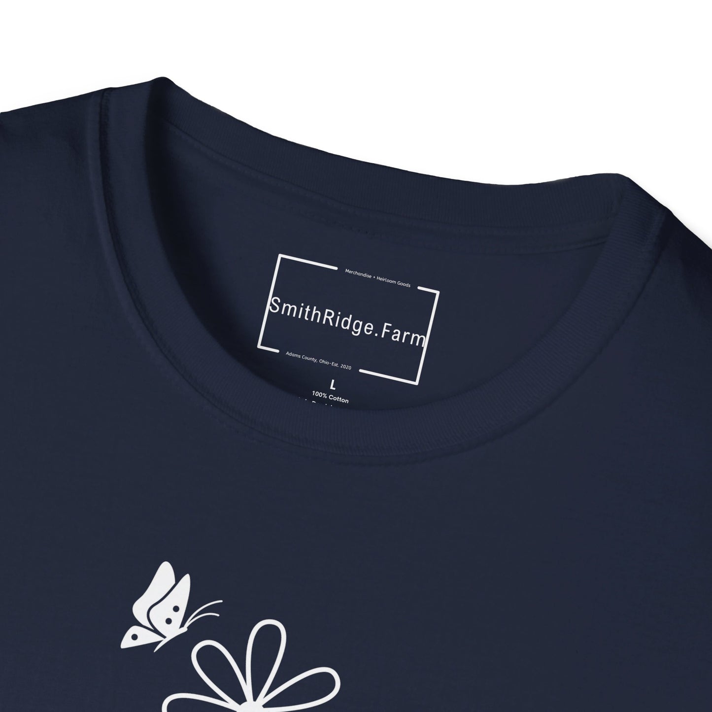 FAITH, HOPE, LOVE, FLOWERS. Cotton, Short Sleeve, Crew Neck Tee in Dark Colors.