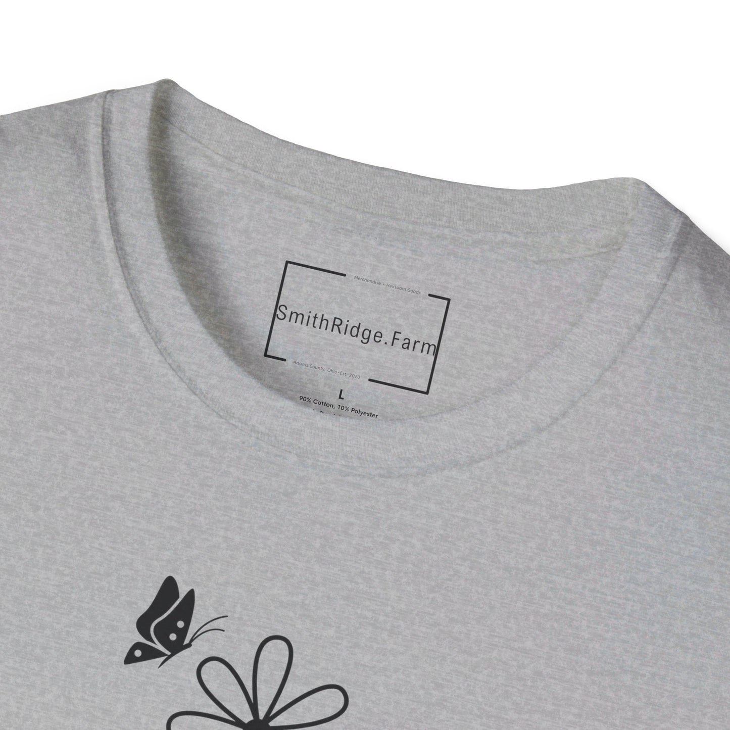 FAITH, HOPE, LOVE, FLOWERS. Cotton, Short Sleeve, Crew Neck Tee in Light Colors.