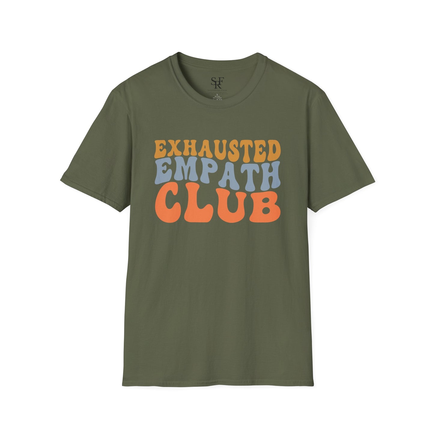 EXHAUSTED EMPATH CLUB. Empath Humor. Cotton, Short Sleeve, Crew Neck T-Shirt