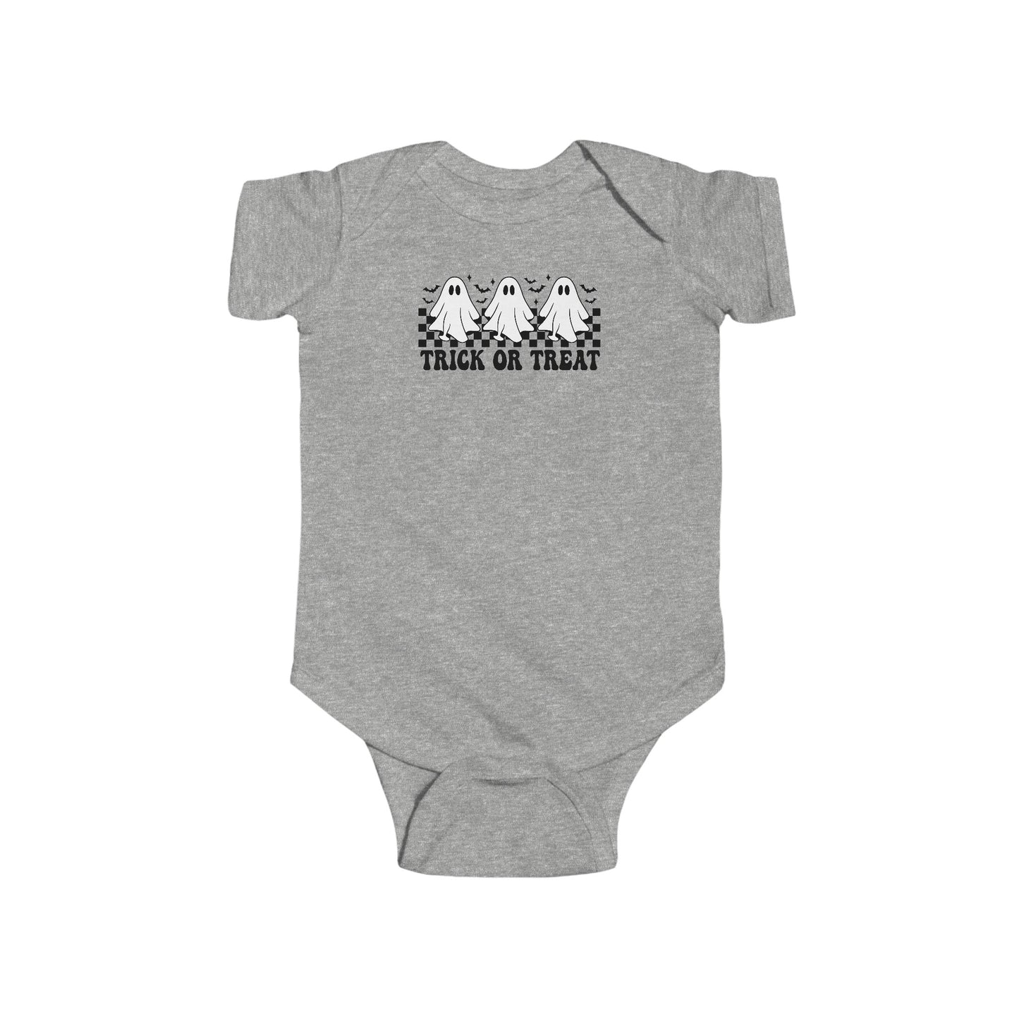 CUTE GHOSTS, TRICK OR TREAT, FOR HALLOWEEN. Infant Fine Jersey Bodysuit.