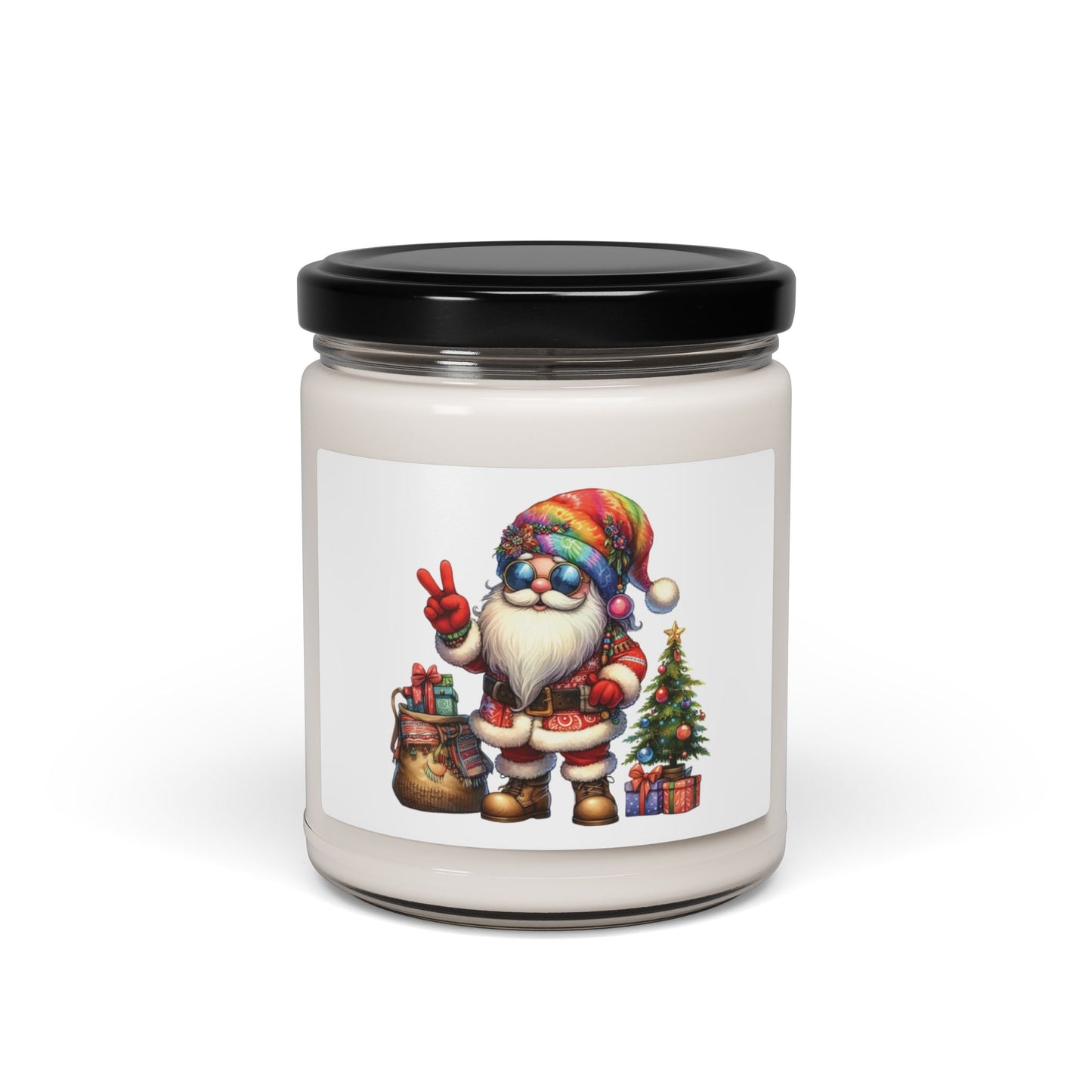 SANTA, CHRISTMAS GNOME. HIPPIE GNOME. Soy Candle in 9oz Glass Jar, Scented or Unscented.