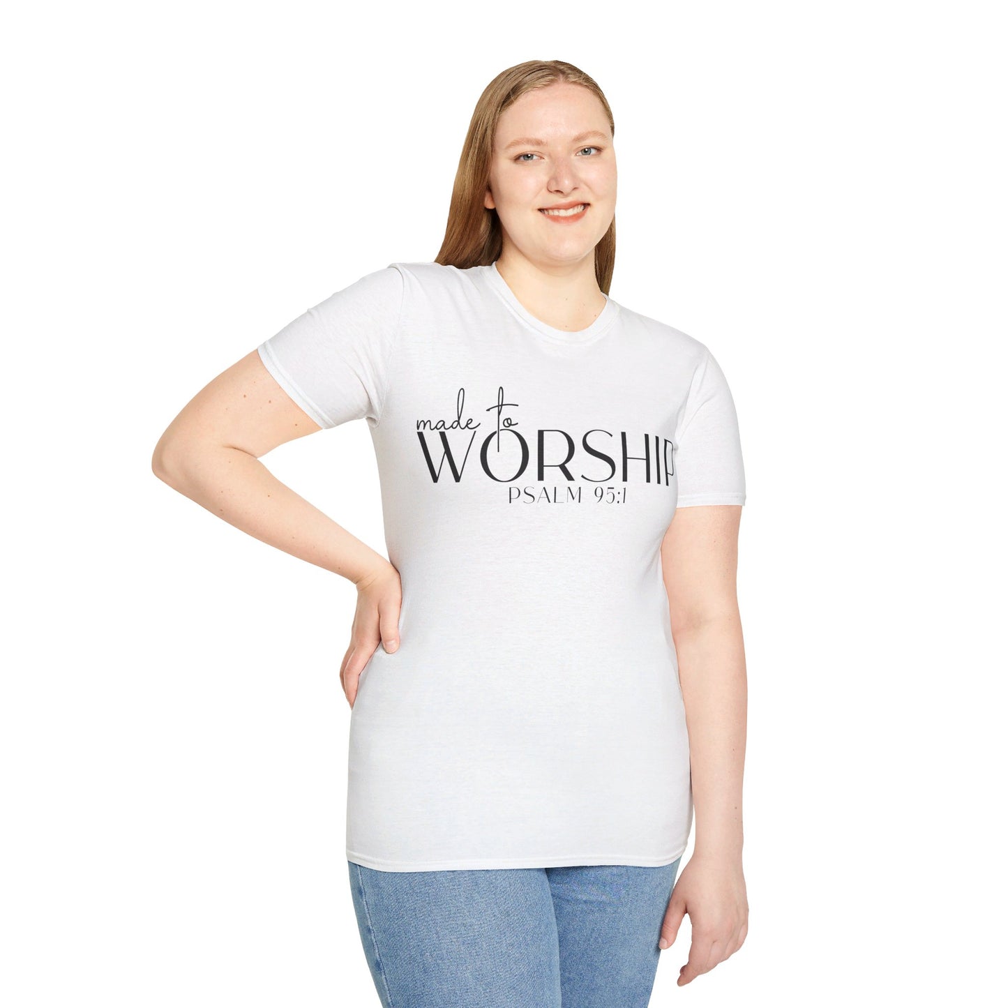 MADE TO WORSHIP PSALM 95:1. Cotton, Short Sleeve, Crew Neck Tee.