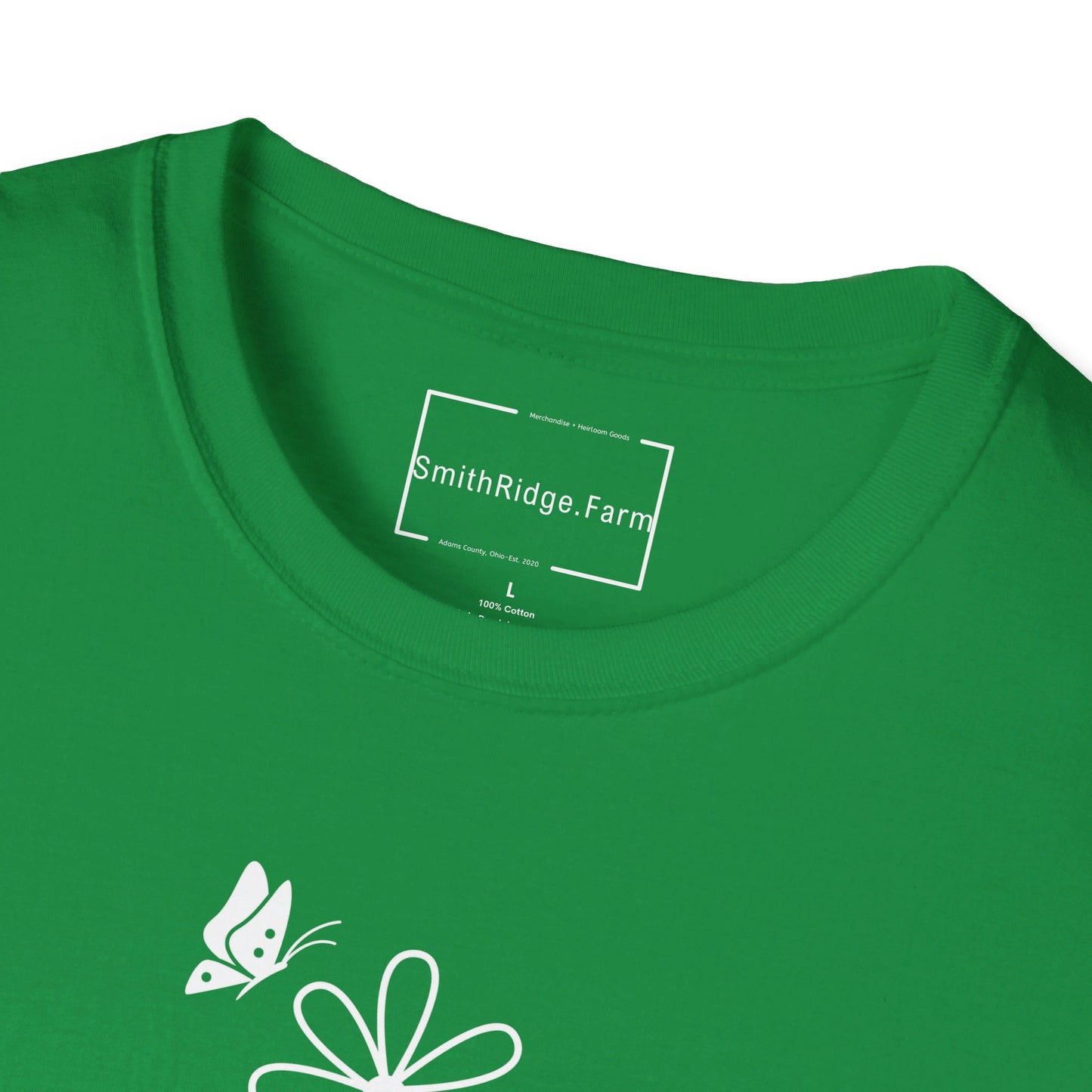 FAITH, HOPE, LOVE, FLOWERS. Cotton, Short Sleeve, Crew Neck Tee in Dark Colors.