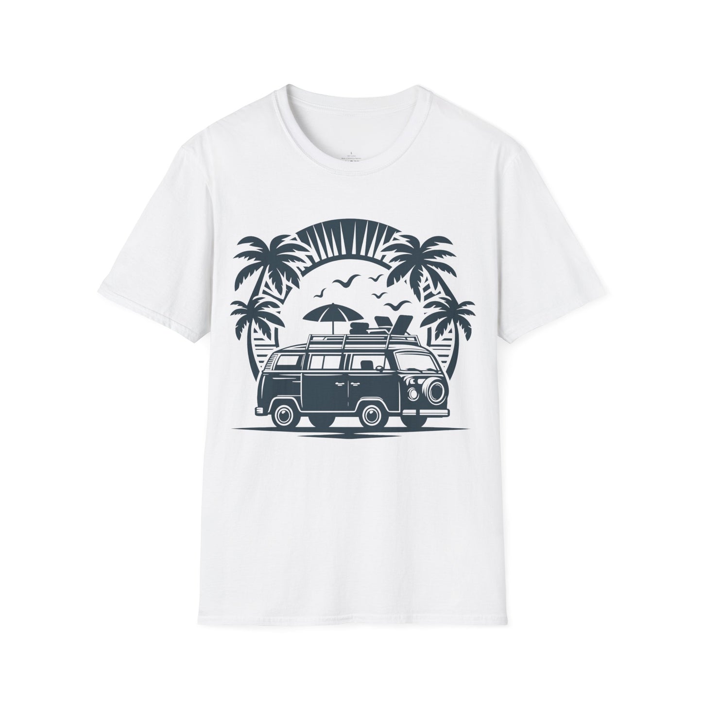 VINTAGE VOLKSWAGON ON THE BEACH. Cotton, Short Sleeve, Crew Neck Tee.