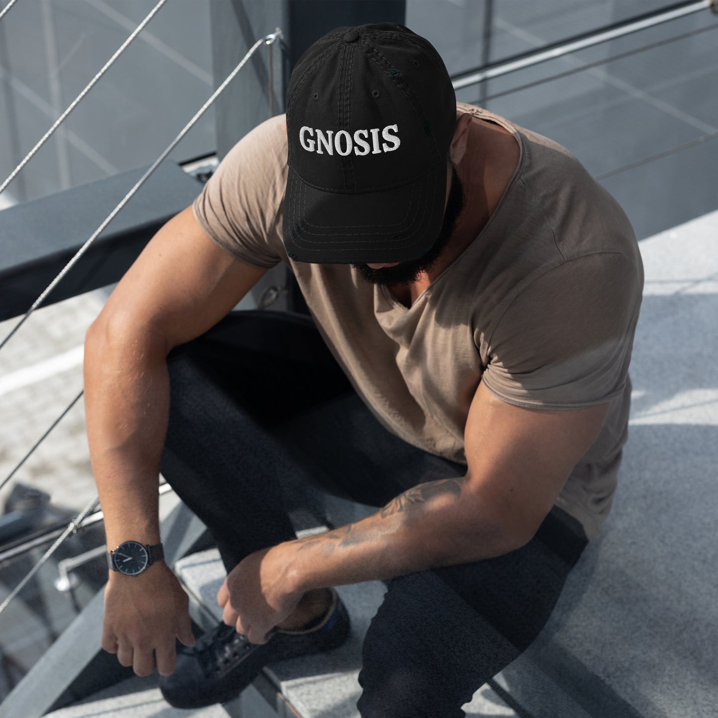 GNOSIS Embroidered, Adjustable, Distressed Dad Hat